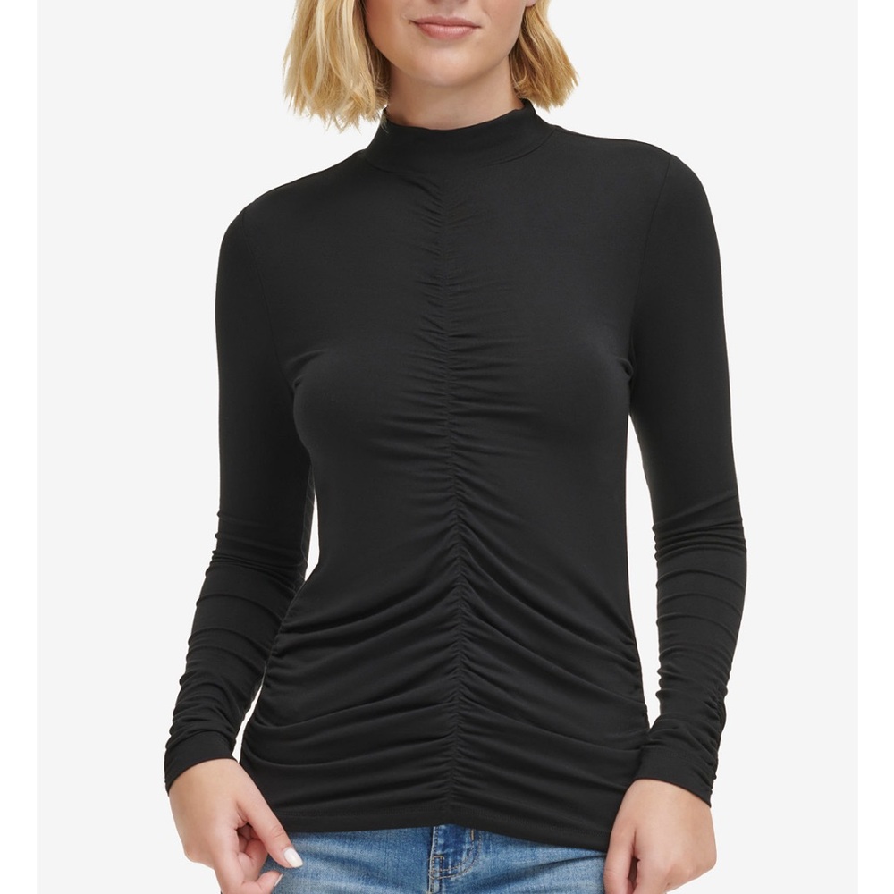 Calvin Klein Jeans Women's Mock-Neck Shirred-Front long sleeves Top size L